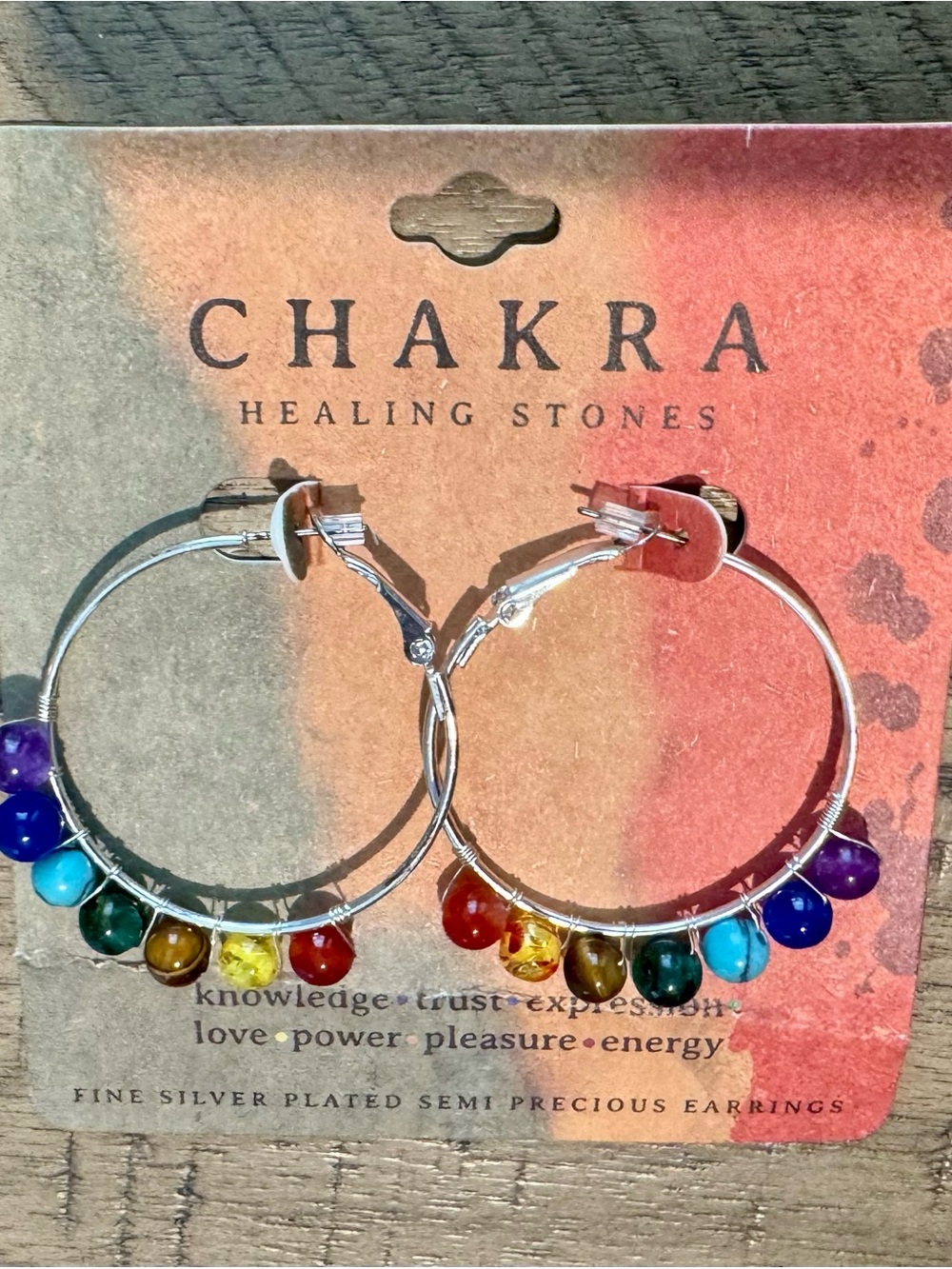 NWT Chakra Healing Stone Hoop Earrings